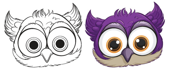 Vector graphic of an owl, outlined and colored