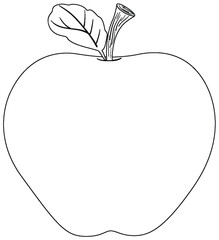 Black and white line drawing of an apple