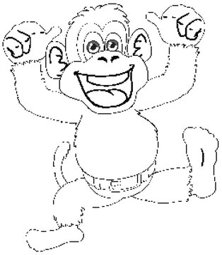 Happy cartoon monkey with arms raised in joy.