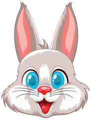Cute rabbit with big blue eyes smiling.