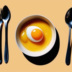 Double Yolk Fried Eggs on a Plate with Spoon 