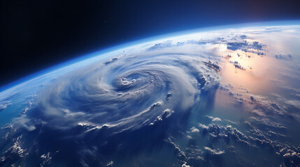 Hurricane Florence over Atlantics. Satellite view. Super typhoon over the ocean. The eye of the hurricane - obrazy, fototapety, plakaty