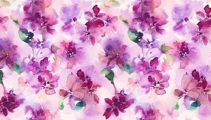 Watercolor floral seamless pattern with blurred pink lilac flowers