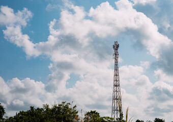 Cell phone tower or internet network signal in the clear sky