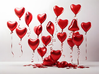 Fototapeta na wymiar Red Heart Balloons and Hearts Decoration on White Background