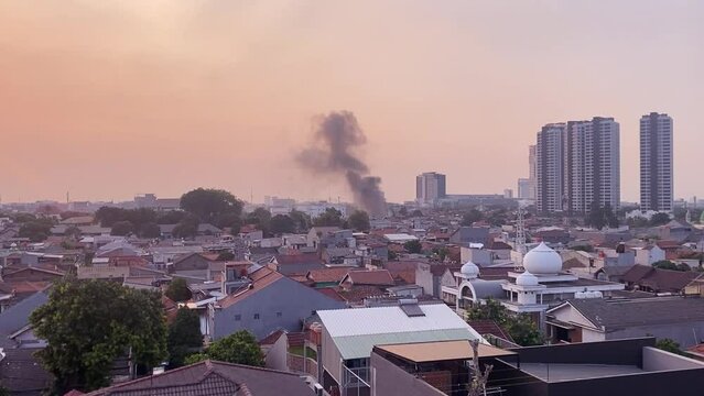 Big City air pollution, black smoke on sky, toxic chemical smog, worst air quality