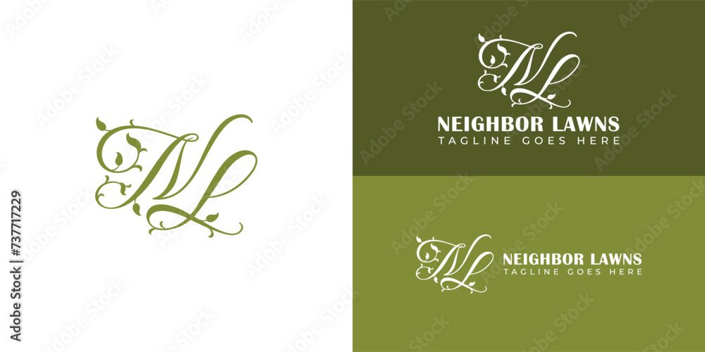 Poster abstract initial letter nl or ln logo in green color presented with multiple background colors. the 