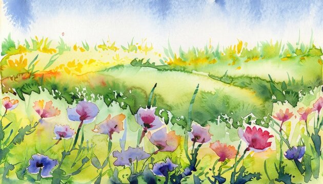 Spring meadow  watercolor painting