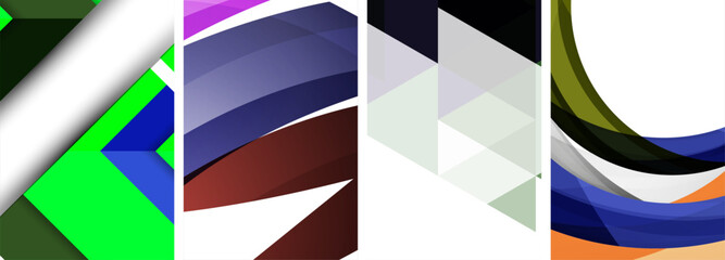Vector posters - minimalist geometric abstract backgrounds, featuring circles, lines, and triangles in clean, modern design
