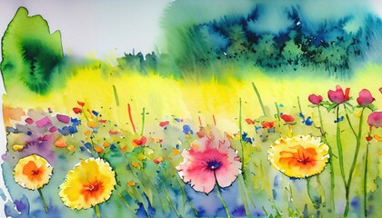 Spring meadow  watercolor painting