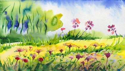 Obraz na płótnie Canvas Spring meadow watercolor painting