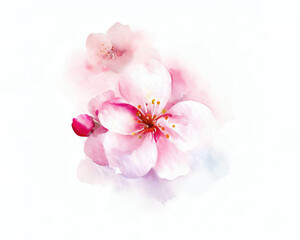 Naklejka na ściany i meble Watercolor Cherry flowers, a cherry blossom isolated in a white background