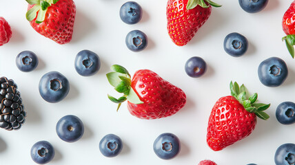 Assorted Fresh Berries and Fruit on a Clean White Background