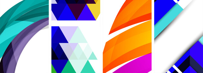 Vector posters - minimalist geometric abstract backgrounds, featuring circles, lines, and triangles in clean, modern design