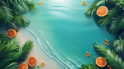 Summer background, vacation, Tropical, top view. Generative AI.