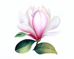 Watercolor magnolia flower on a white background