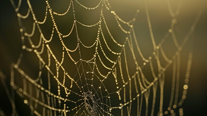 Dew-Kissed Spiderweb - Nature's Delicate Lacework at Sunrise