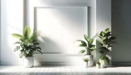 the potted plants placed neatly in the corner against a white background