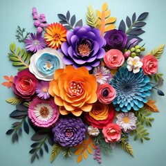Fototapeta na wymiar Paper art Flowers blooming in a vibrant bouquet.