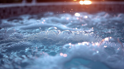 Texture of frothy white foam and frothing bubbles as the water crashes into the pool.