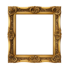 Classic golden frame for paintings, mirrors or photo isolated on transparent background