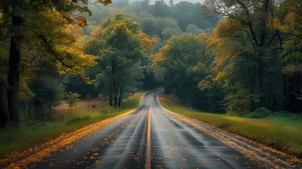 Poster Beautiful countryside road. Dark lighting. Generative AI. © visoot