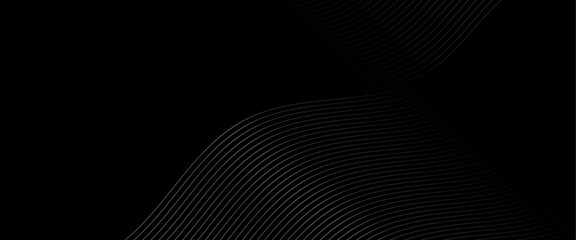 Vector black background with wavy white gradient lines. 