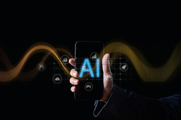 a businessman's smartphone, symbolizing the fusion of modern business and intelligent technology....
