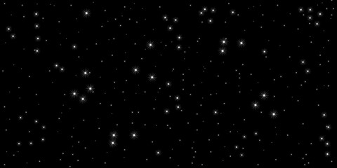 The stars fill the sky at night. Black and white photo backdrop and science technology concept with black background.