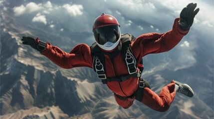 A skydiver in free fall high up in the air. Generative AI. - Powered by Adobe