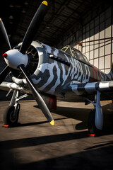 Authentic FW-190 German World War II Fighter Aircraft on a Historic Airfield, Detailed Highlight