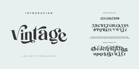 Vintage Lettering Minimalist Fashion. Elegant alphabet letters serif font and number. Typography fonts regular uppercase, lowercase.