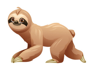 Sloth walking cartoon vector illustration isolated on white background
