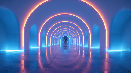 Interior of a tunnel with lights. Created with Ai