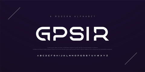 Gpsir Modern abstract digital alphabet font. Minimal technology typography, Creative urban sport fashion futuristic font and with numbers. vector illustration