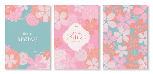 桜と和柄のデザインのバナーコレクション。ベクターイラストの背景。 © Honyojima