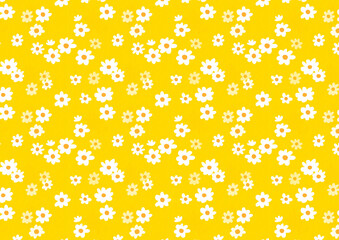 【黄】白くて小さな花の小花柄パターン