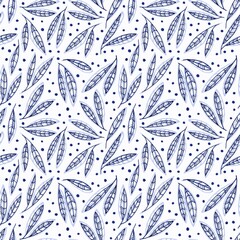 Hand drawn floral abstract pattern of  leaves. Seamless botanical pattern, mixed media for wallpaper, textile decoration and any design.