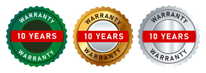 warranty 10 years gold green and silver circle seal badge emblem guaranty advantage product