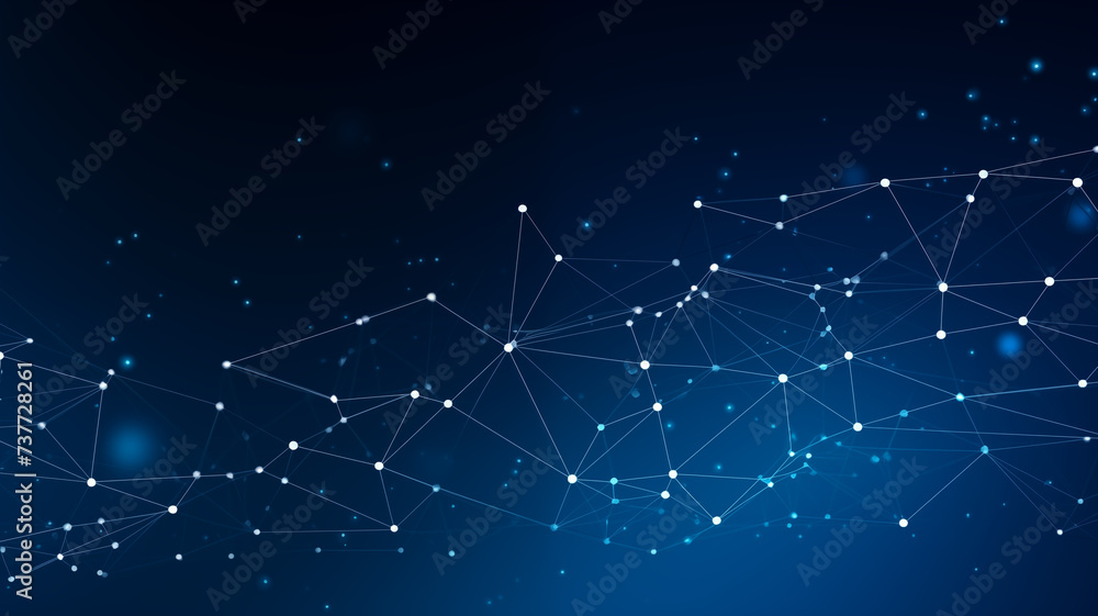 Aufkleber abstract blue background network technology technology and communication connected dots and wave lan