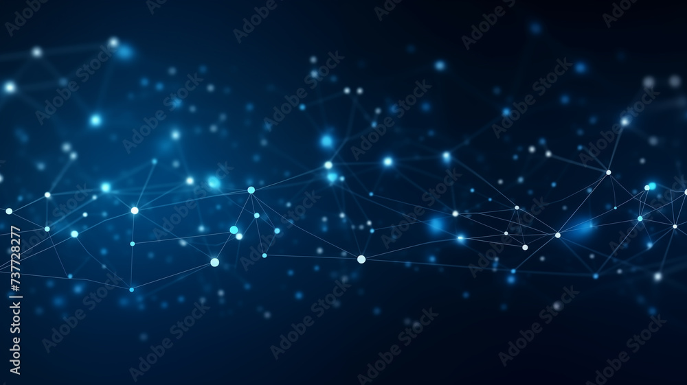 Aufkleber abstract blue background network technology technology and communication connected dots and wave lan