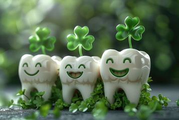 The happy teeth who celebrate ST Patrick's day. Generative AI.
