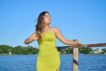 Green Apple dress, latina with blue sky and posing 02