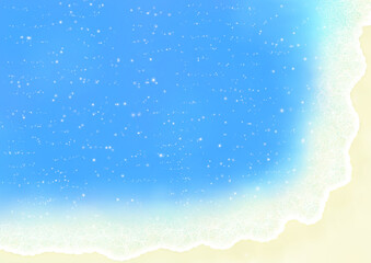 輝く爽やかなブルーのビーチ背景イラスト