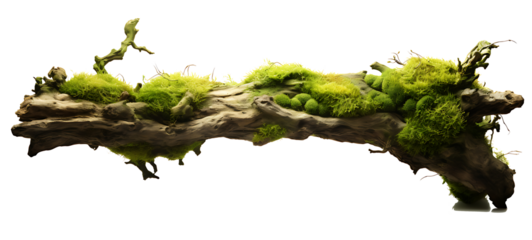 Fresh green moss on rotten branches and dirt isolated