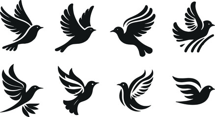 Set of birds vector silhouettes for logo clipart design concept, isolated on a white background - obrazy, fototapety, plakaty
