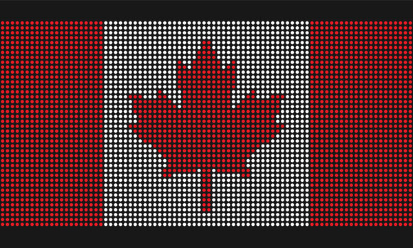 Canada official flag with grunge texture in mosaic dot style. Abstract pixel illustration of national flag with halftone effect for wallpaper. 