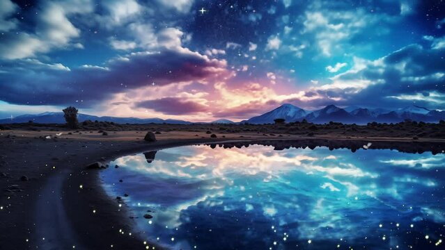 amazing nature scene. a captivating astrophotography image of a nebulaic reflection.. seamless looping overlay 4k virtual video animation background 