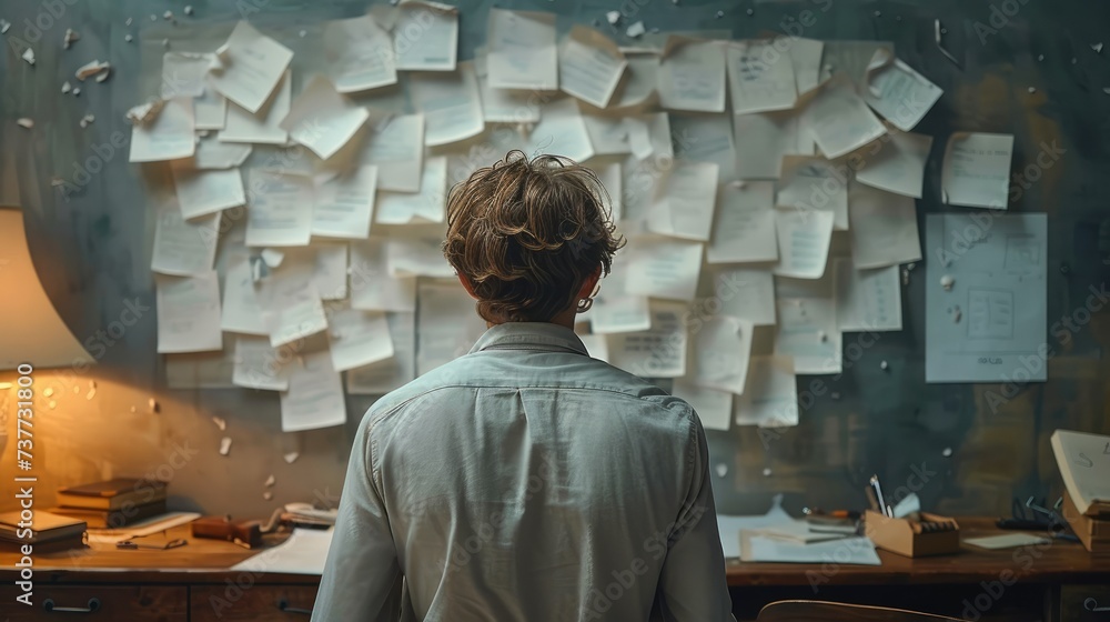 Poster businessman is busy, fixing a to-do list. generative ai.