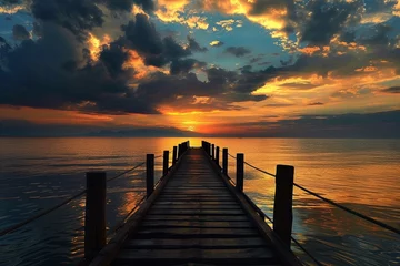 Selbstklebende Fototapeten View of silhouette pier against cloudy sky at sunset © Esha